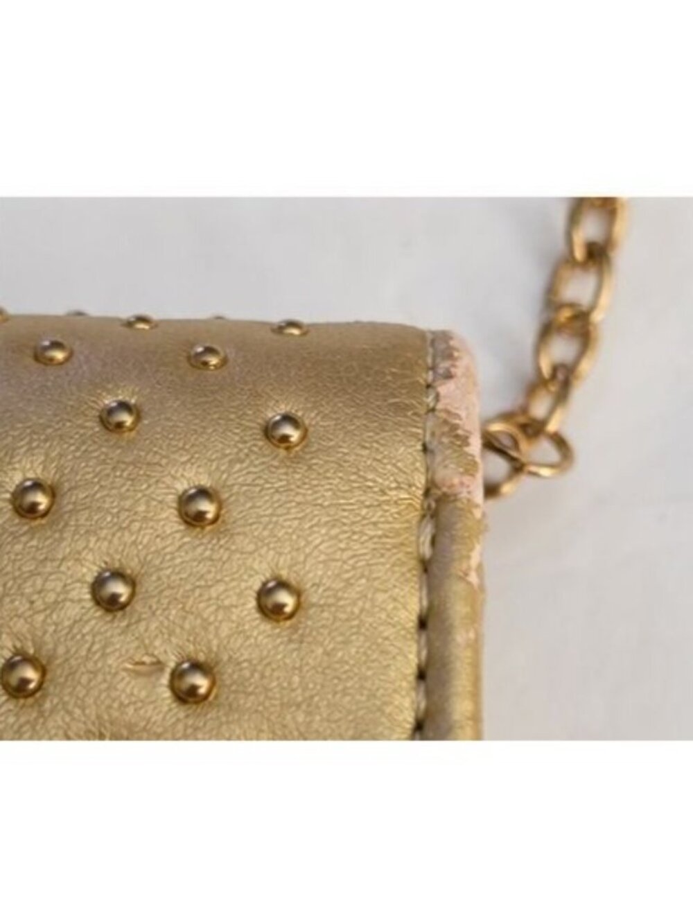 RS Gold Studded Clutch Crossbody Bag Metallic Evening Purse Chain Strap Wallet - Picture 3 of 9